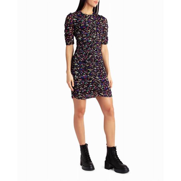 NEW NICOLE MILLER leanna mesh short sleeve dress in lipstick - Picture 3 of 3